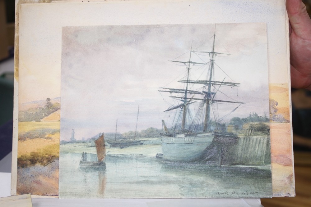 Brook A.W.Harrison (1860-1930) six watercolours, Sheep shearing Little Buckingham and other scenes local to Shoreham by Sea